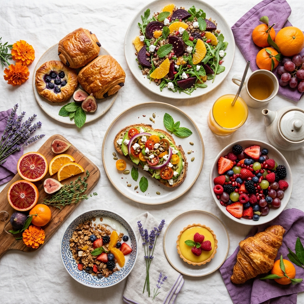 Fresh food spread from local cafes